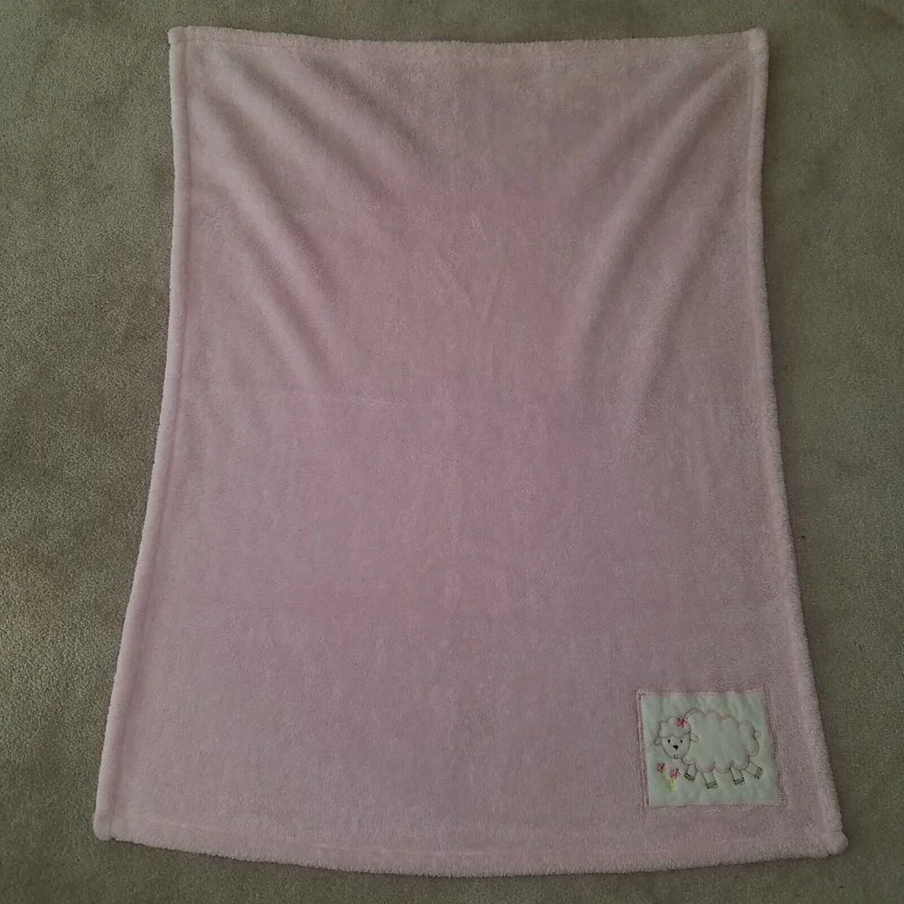Baby Gear Pink Sheep Lamb Fleece Baby Blanket Lovey Flowers White 30x40-